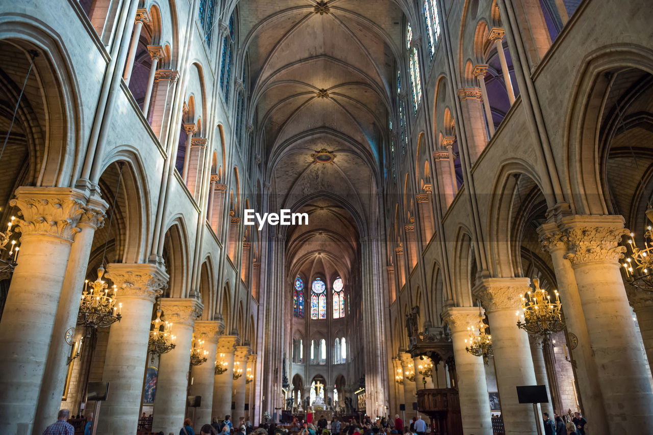 Gothic interior of medieval cathedral notre-dame de paris before fire april 15, 2019. paris, france
