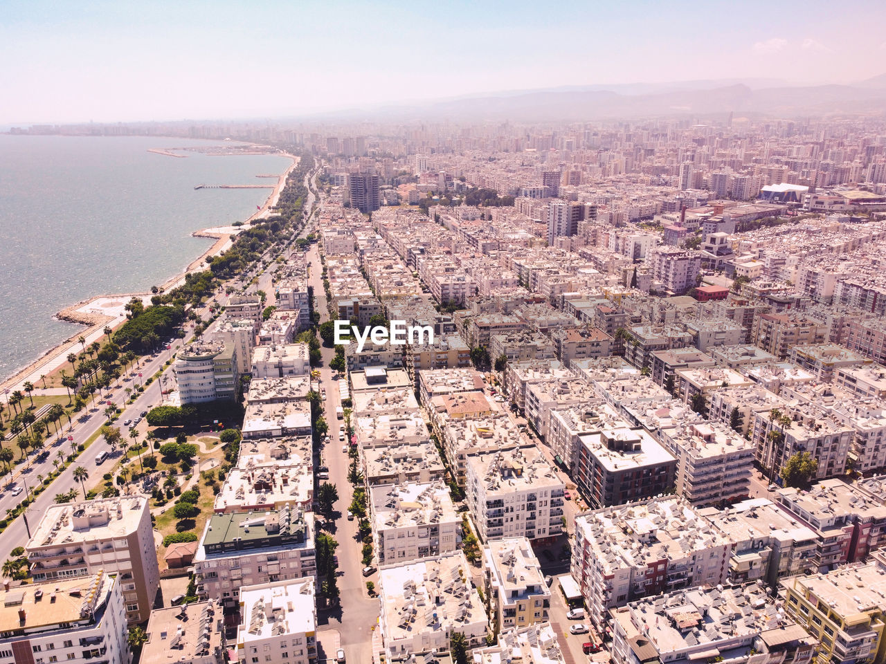 Neighborhoods of seaside metropolis. city blocks aerial view. mersin, turkey.