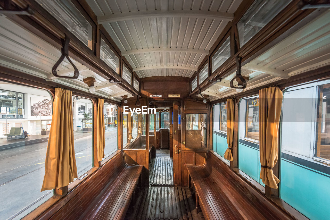 Interior of empty cable car in city