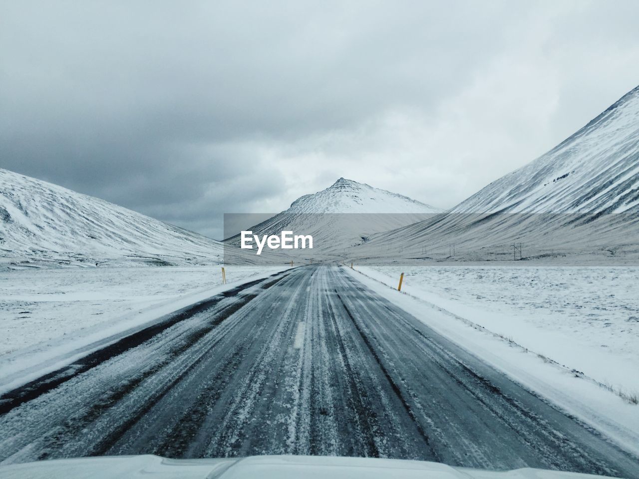 Tire tracks on road in winter