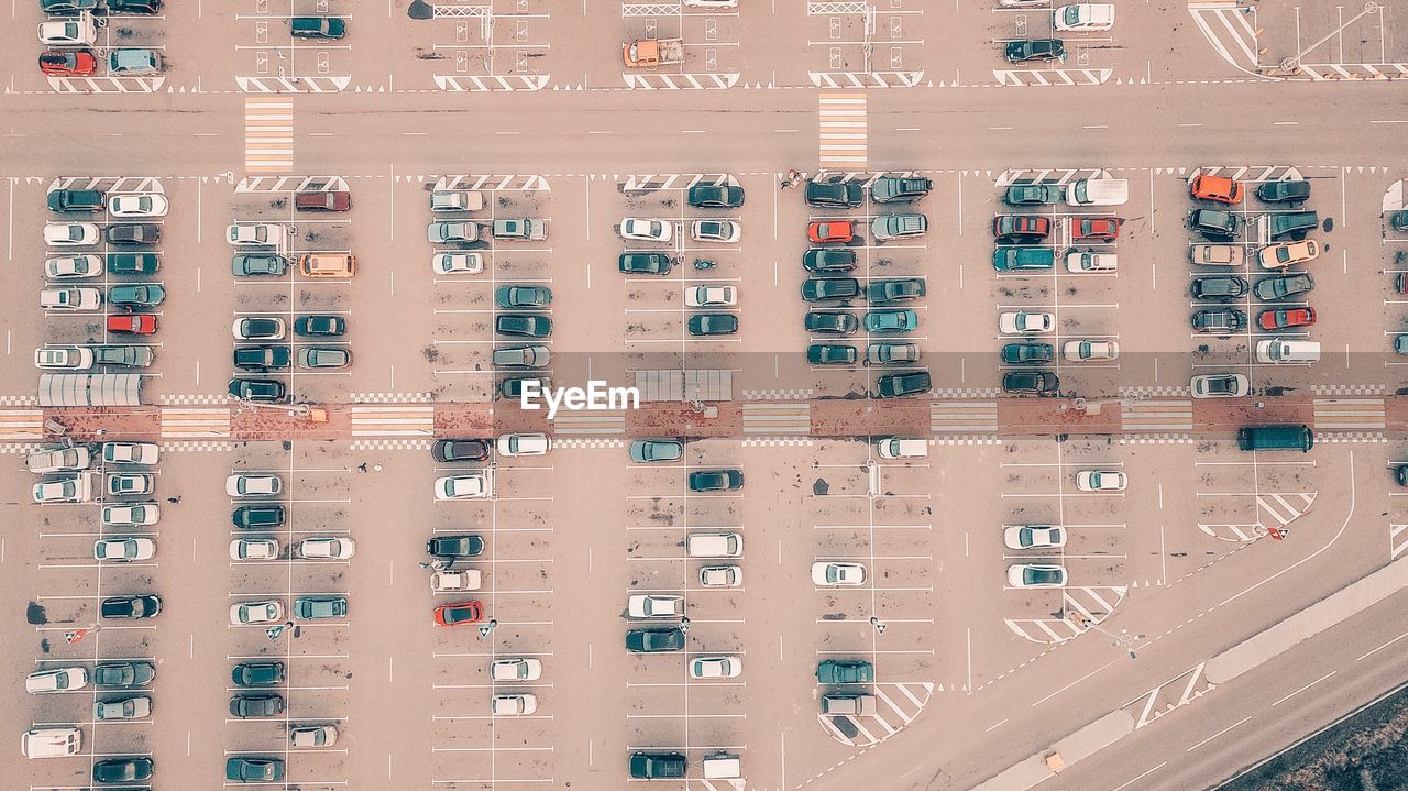 Aerial view of cars parked