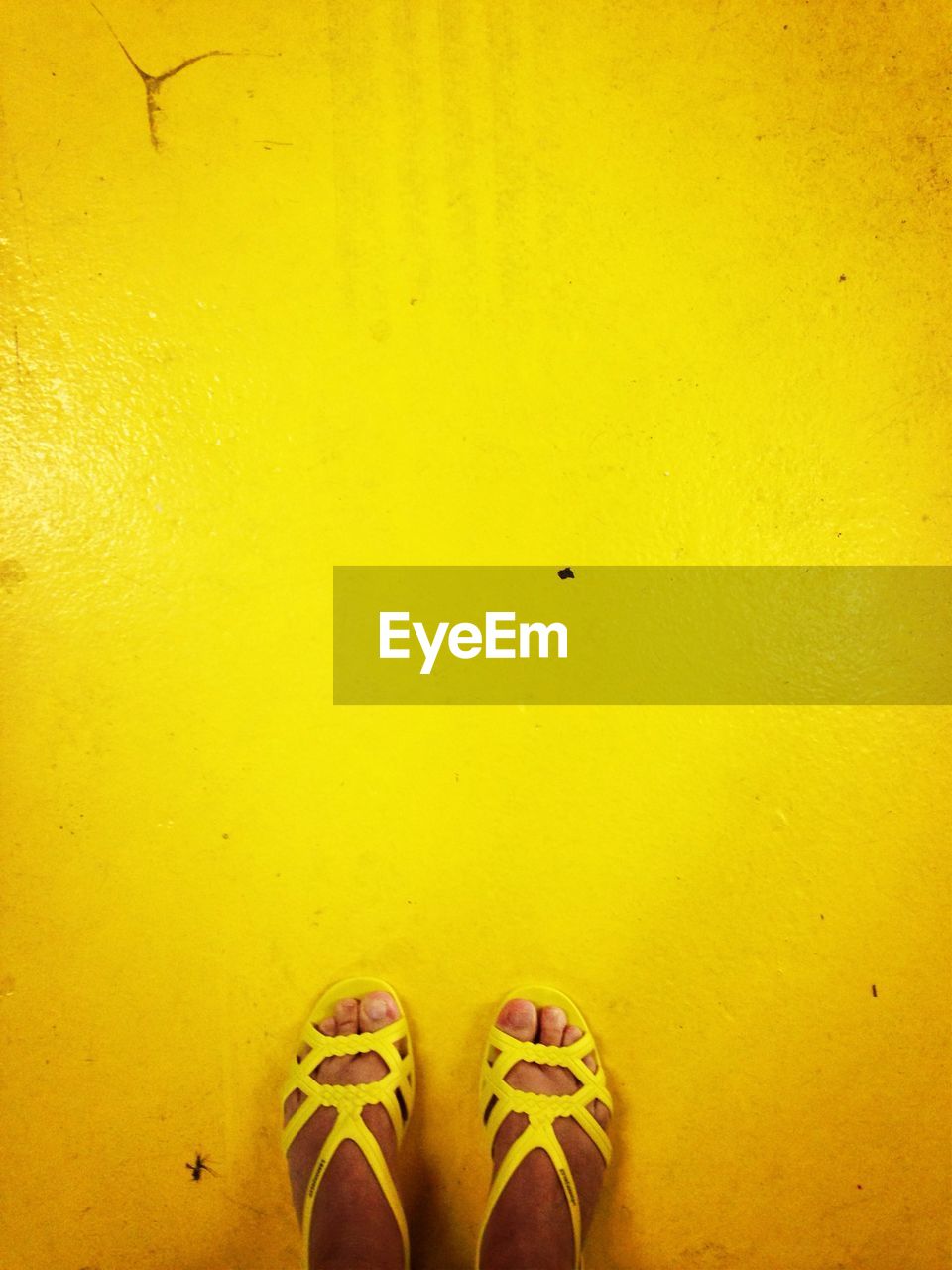 Low section of woman standing on yellow floor