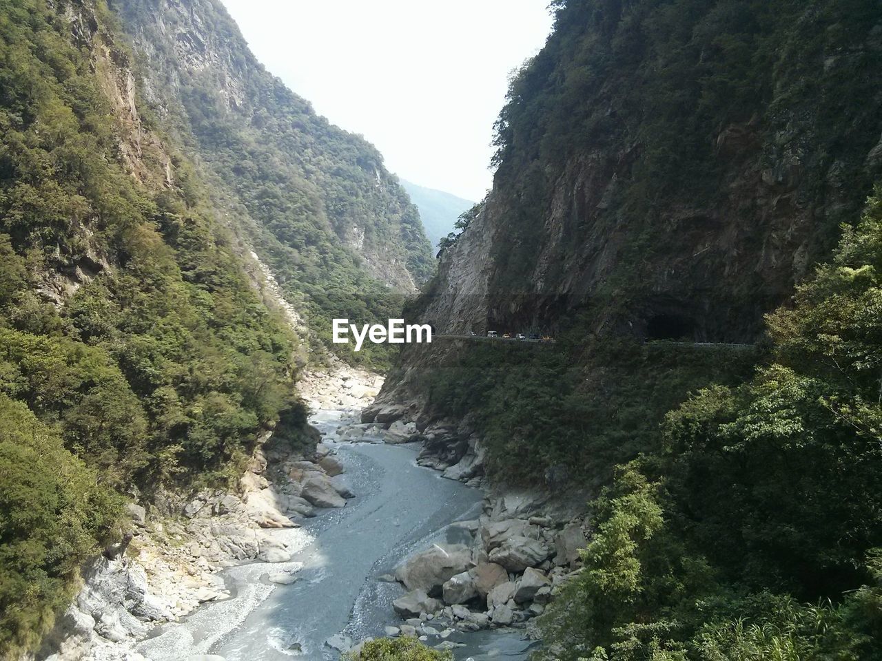 High angle view of river amidst mountains at taroko national park