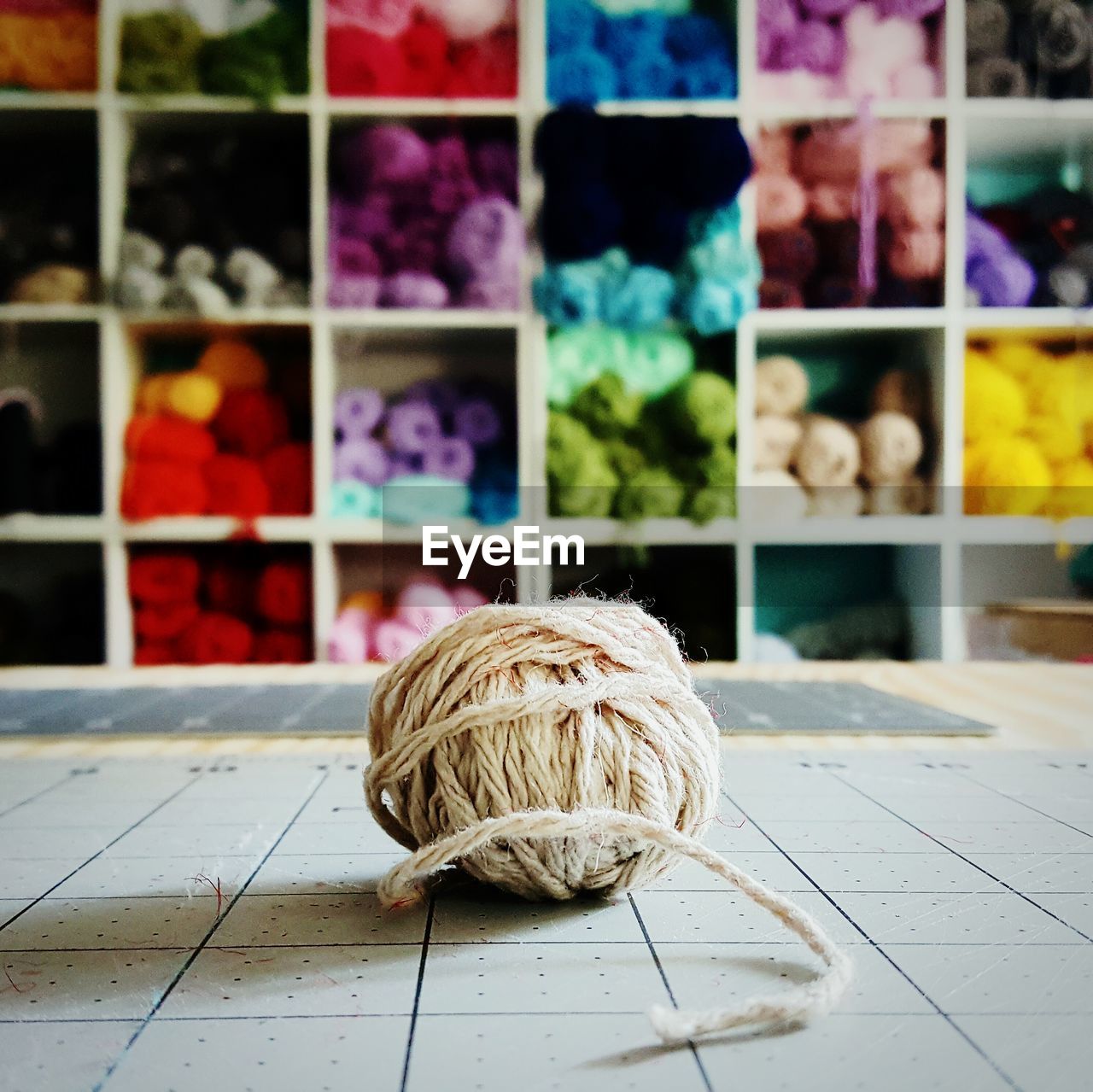 Close-up of wool ball on table