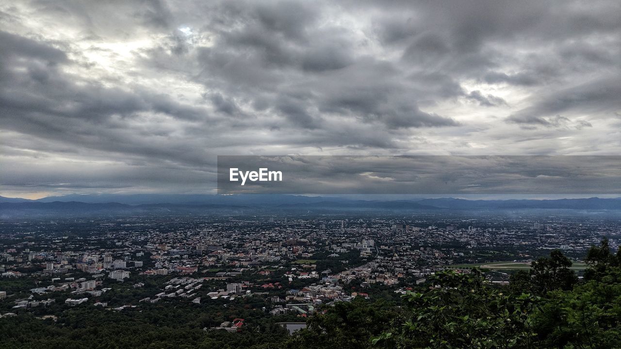 High angle view of townscape against sky