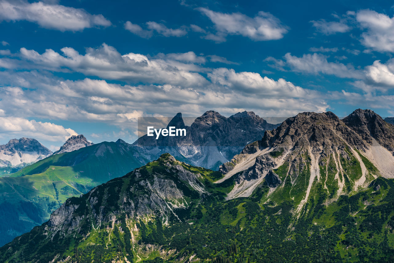 PANORAMIC VIEW OF MOUNTAINS AGAINST CLOUDY SKY