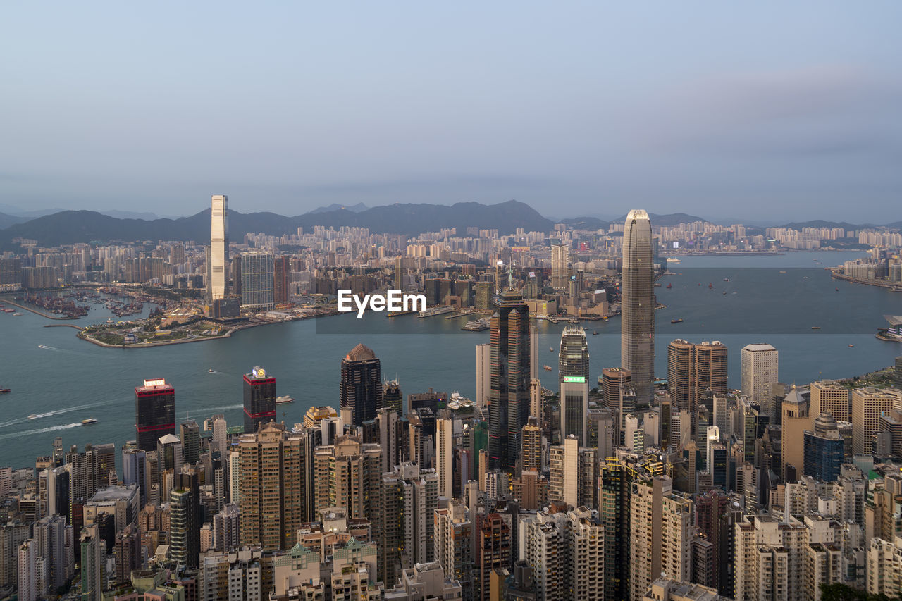 Victoria harbour view from the peak at evening, hong kong