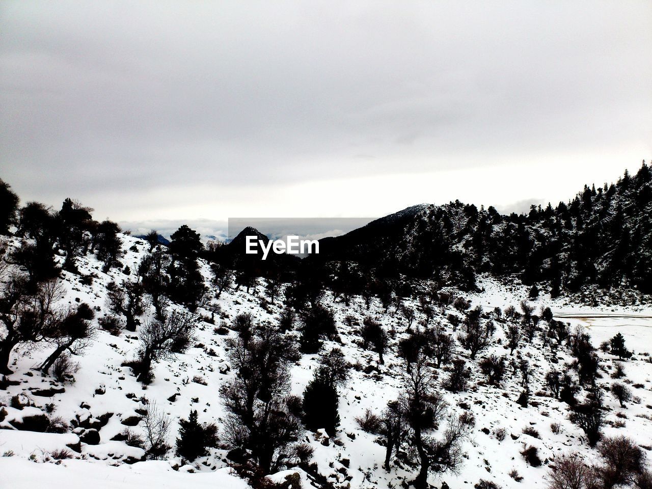 Scenic view of mountains against cloudy sky