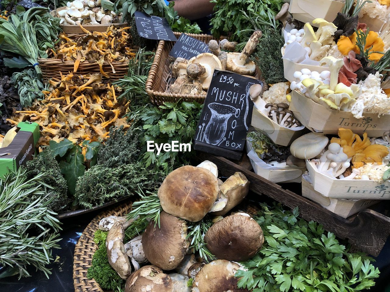 High angle view of vegetables for sale in market