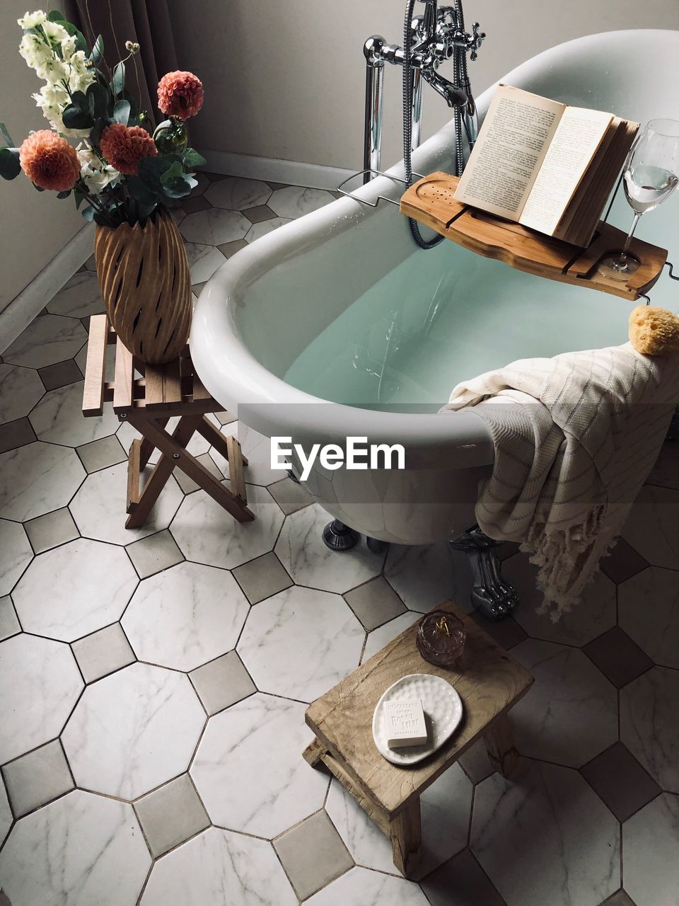 High angle view of bathtub at home