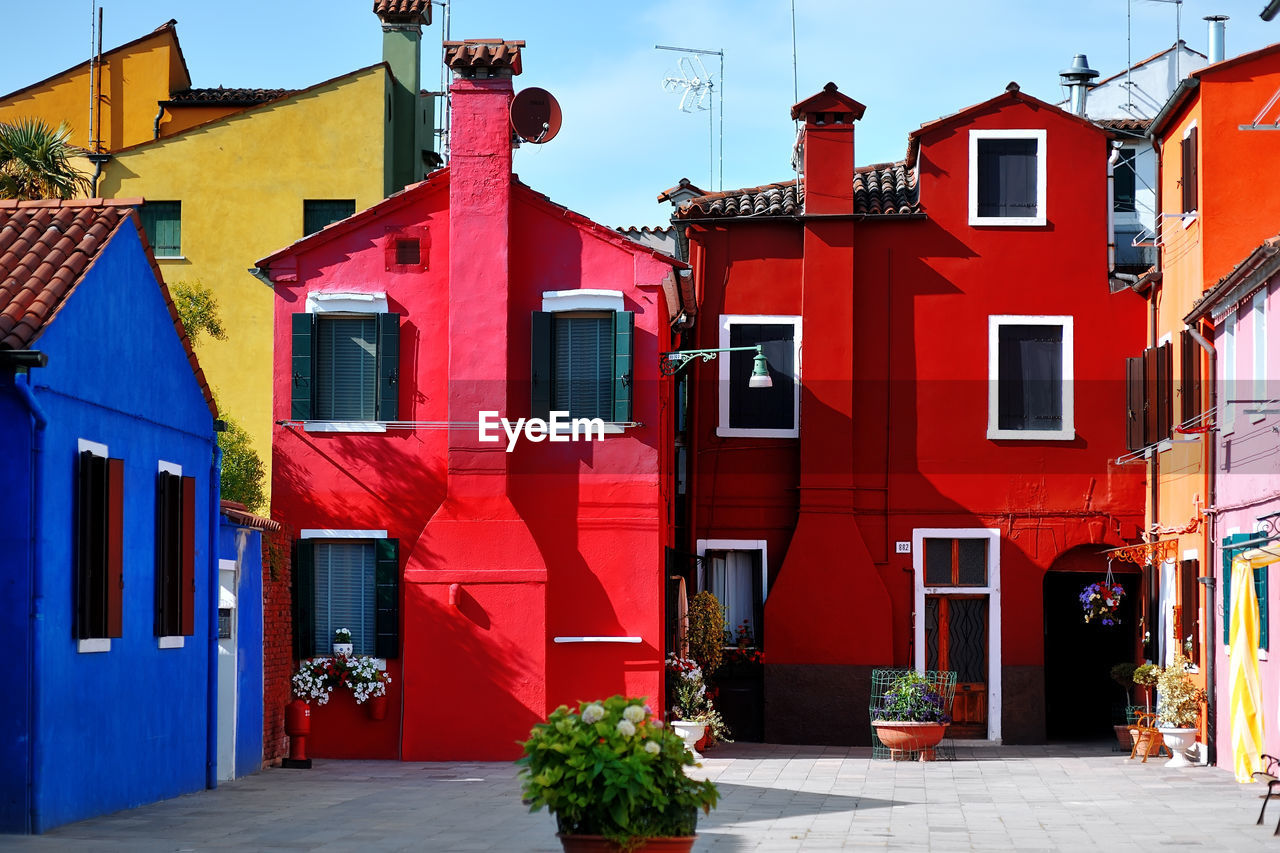 Red houses during sunny day