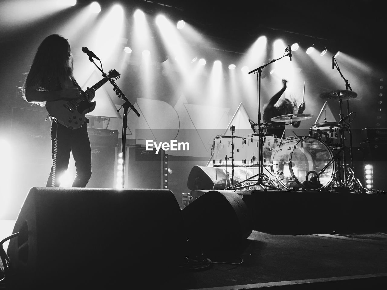 Rock musicians performing on stage