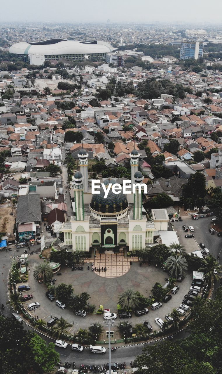 High angle view of buildings in city