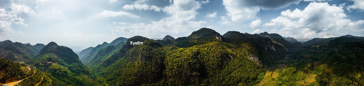 Panoramic view of landscape and mountains against sky