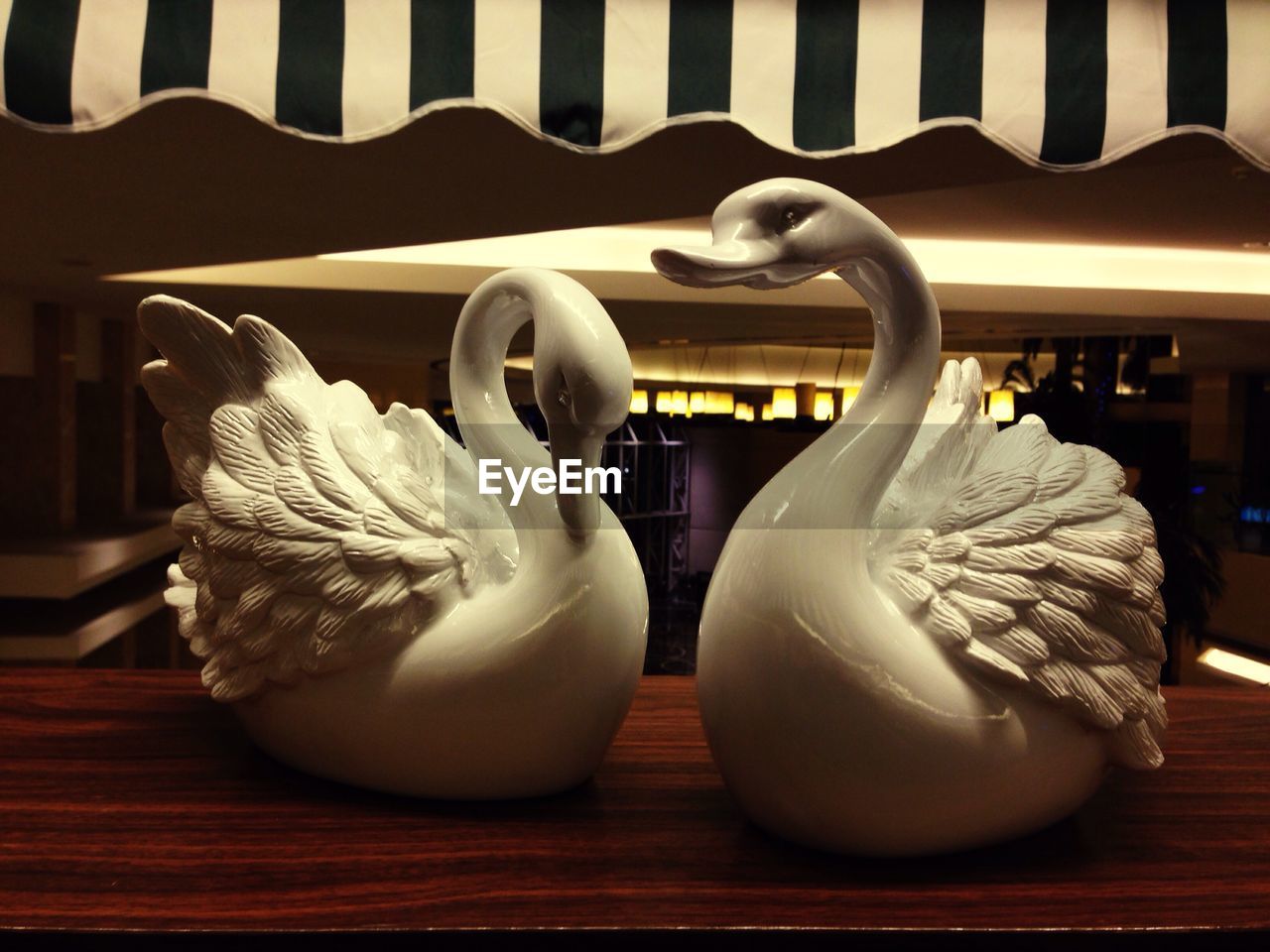 CLOSE-UP OF WHITE SWAN ON TABLE