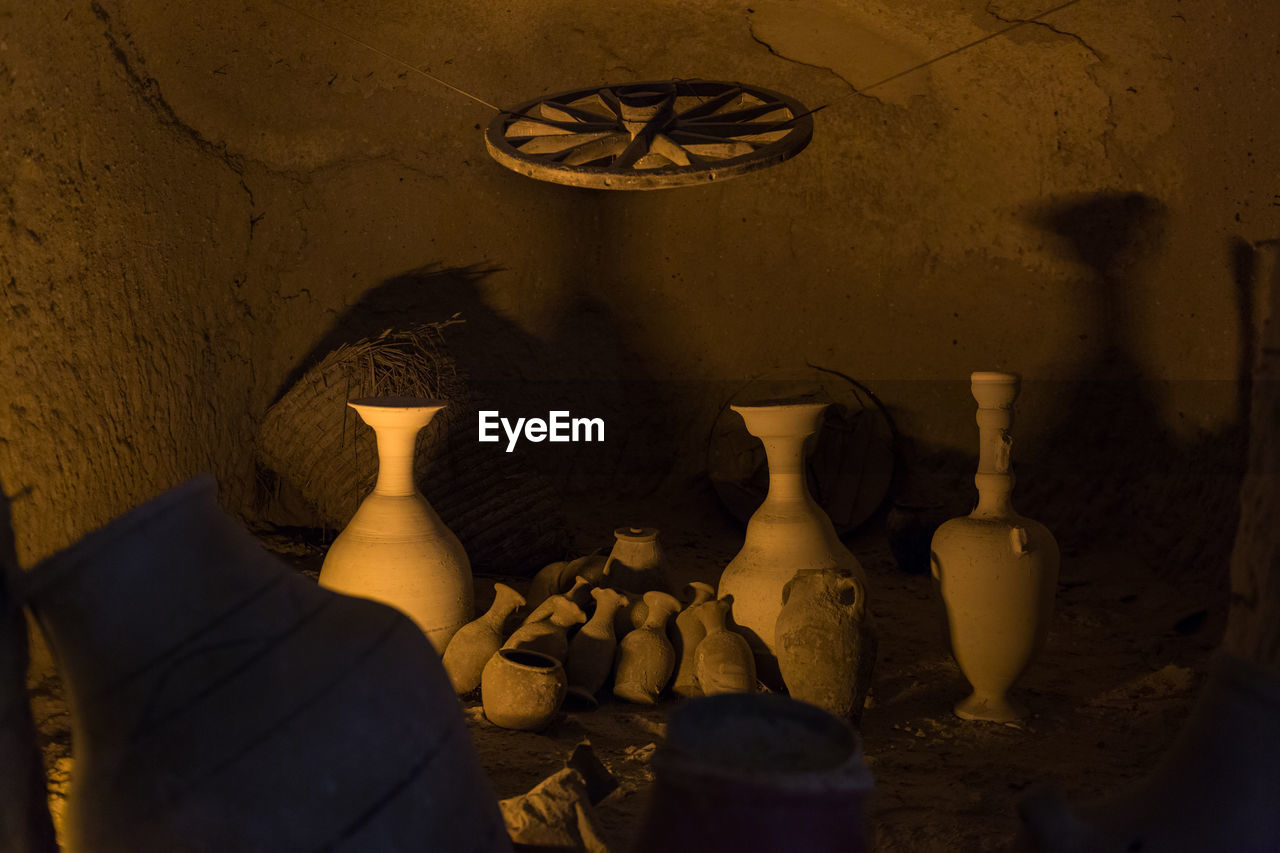 View of pottery in cave
