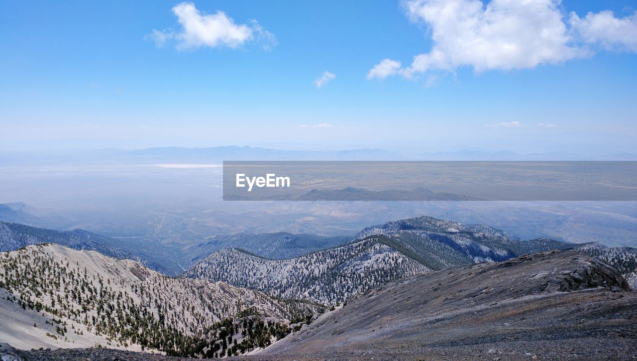 Scenic view of mountains against cloudy sky