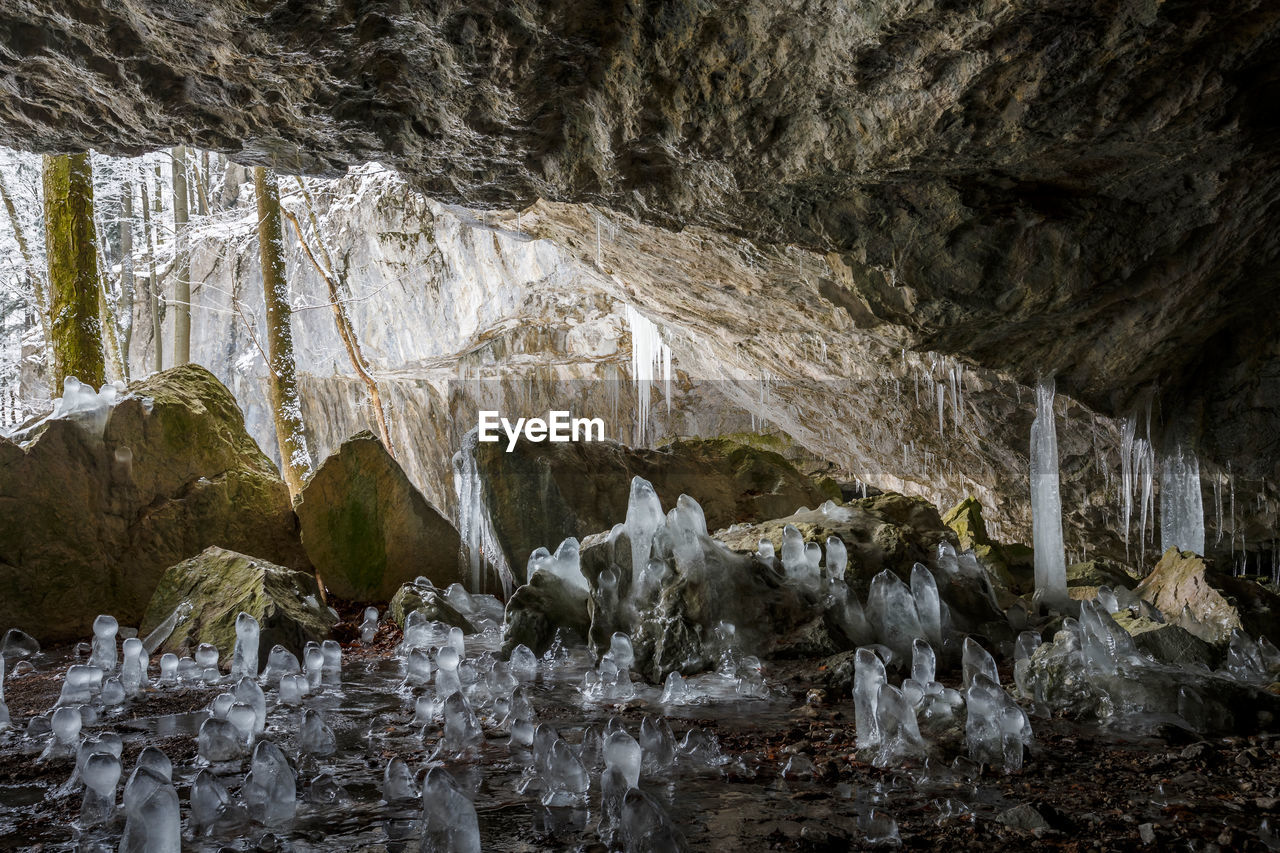 Ice formations in mazarna cave in velka fatra national park.