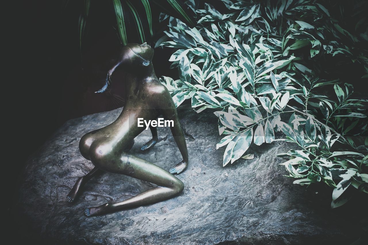Naked female statue in garden