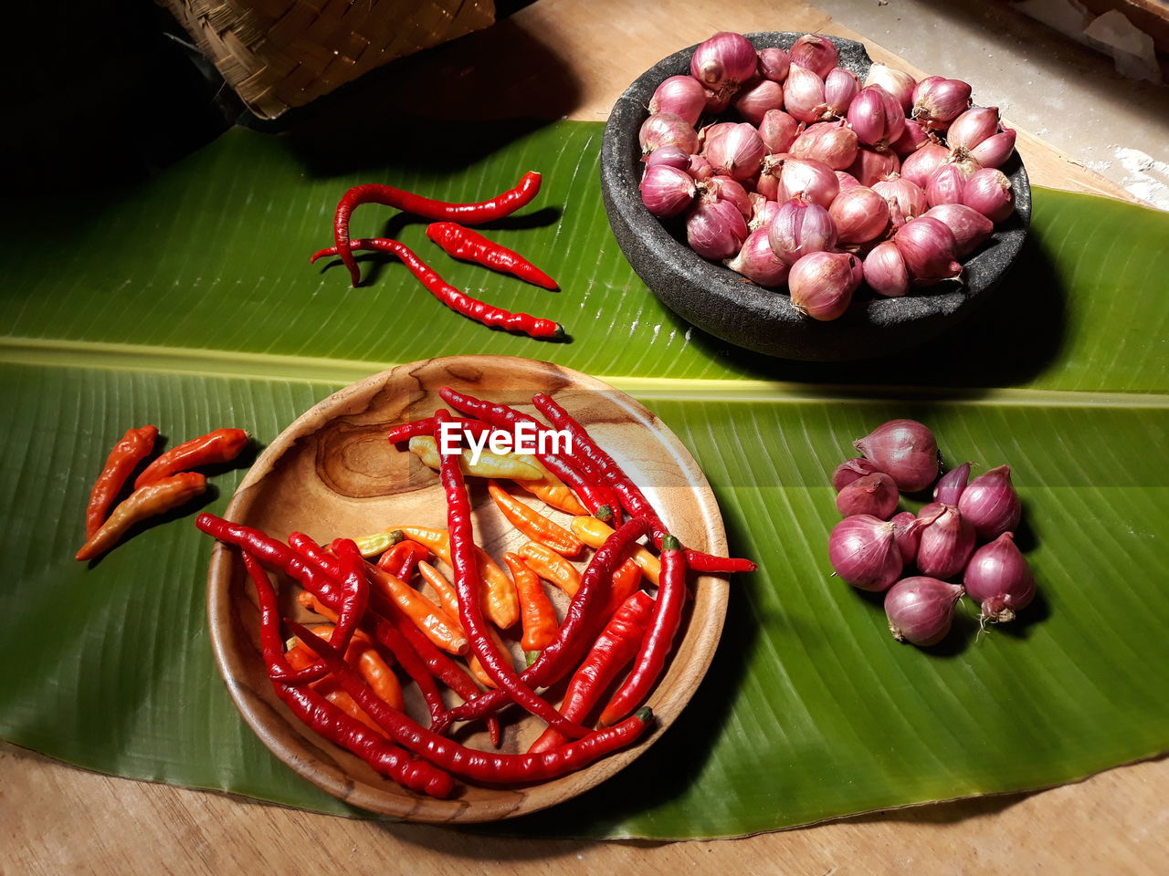 High angle view of fruits and vegetables on table