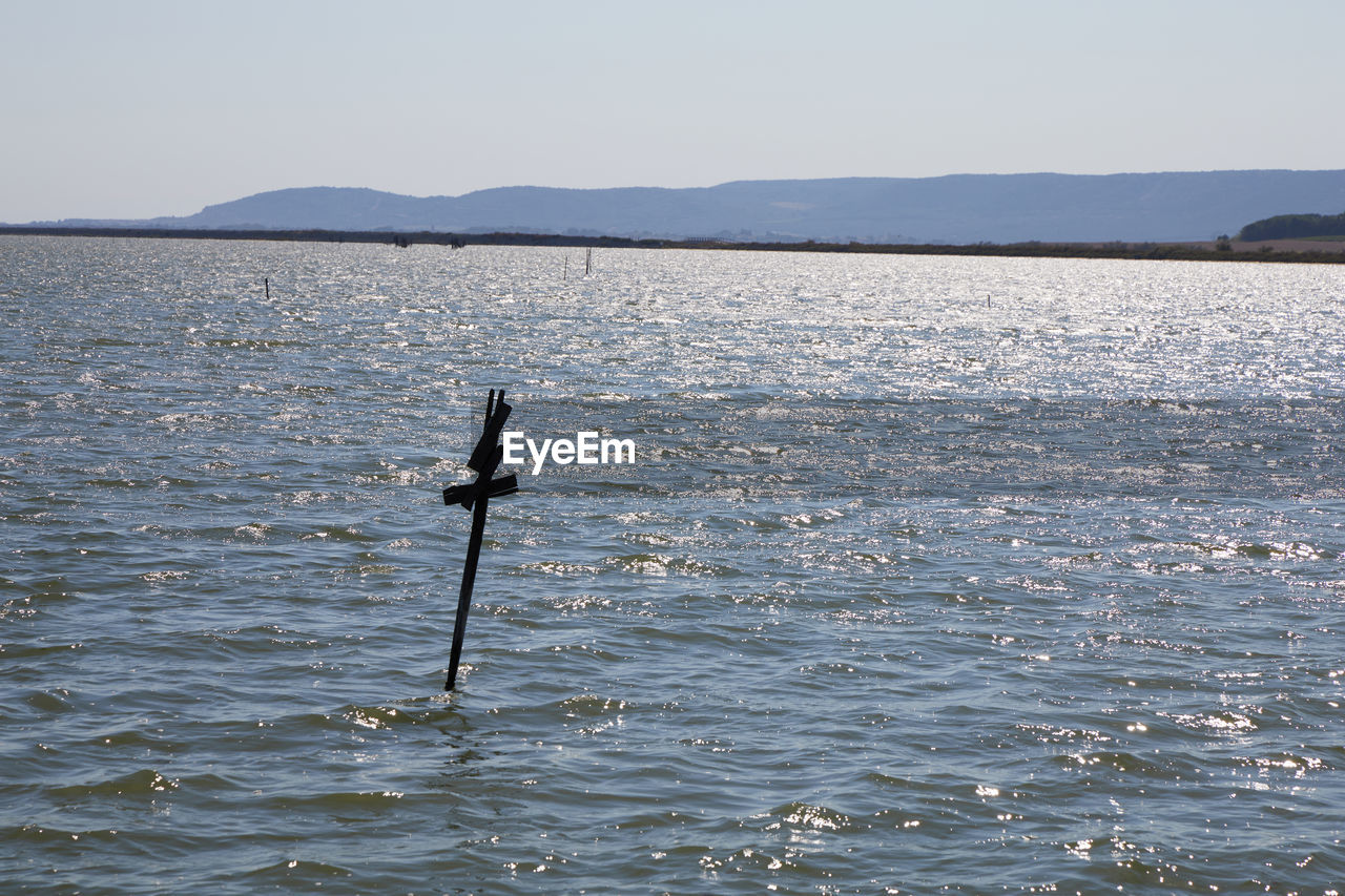 PERSON ON SEA AGAINST CLEAR SKY