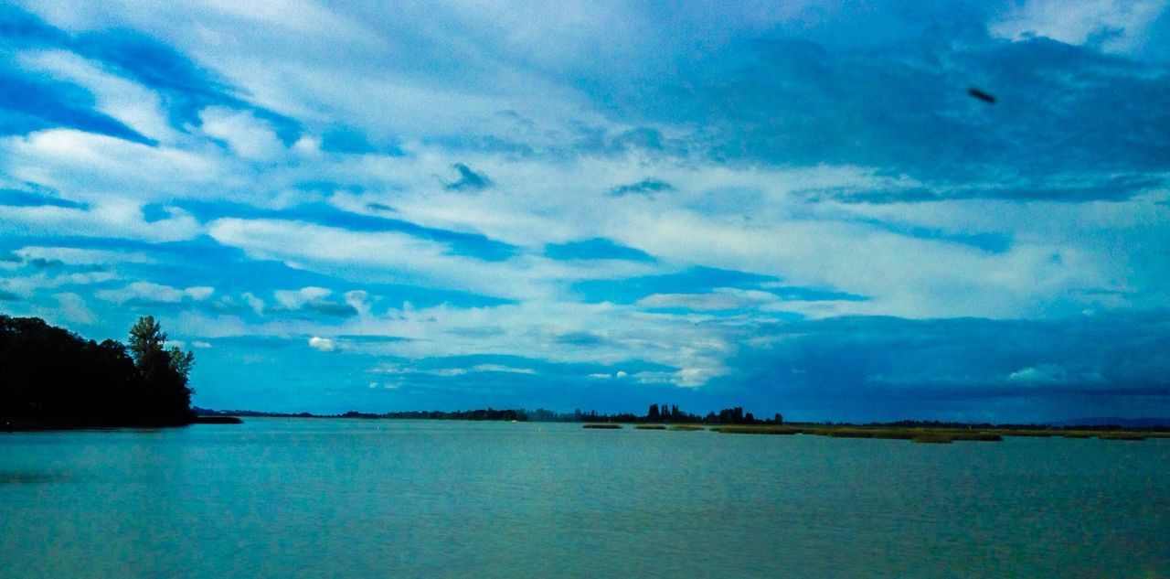 PANORAMIC VIEW OF LAKE AGAINST BLUE SKY