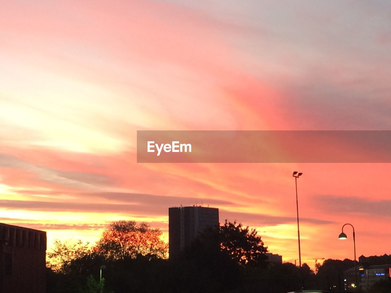 Silhouette of buildings at sunset