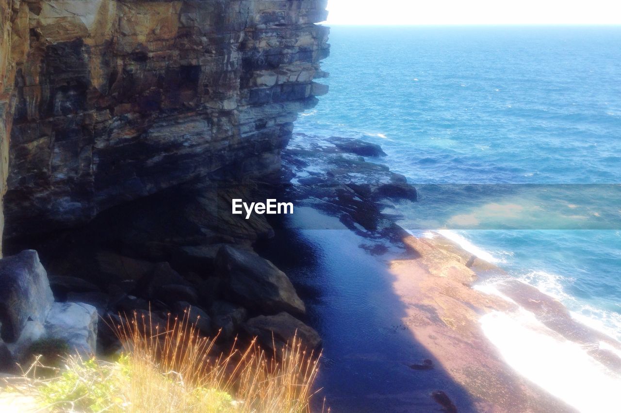 SCENIC VIEW OF SEA WITH ROCKS IN BACKGROUND