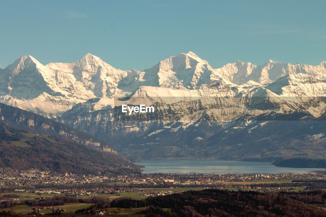 Scenic view of snowcapped mountains against sky