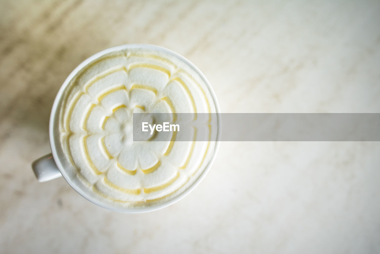 food and drink, food, icing, dessert, directly above, indoors, high angle view, drink, no people, refreshment, freshness, close-up, still life, table, white, produce, cream, sweet food, wellbeing, healthy eating, yellow