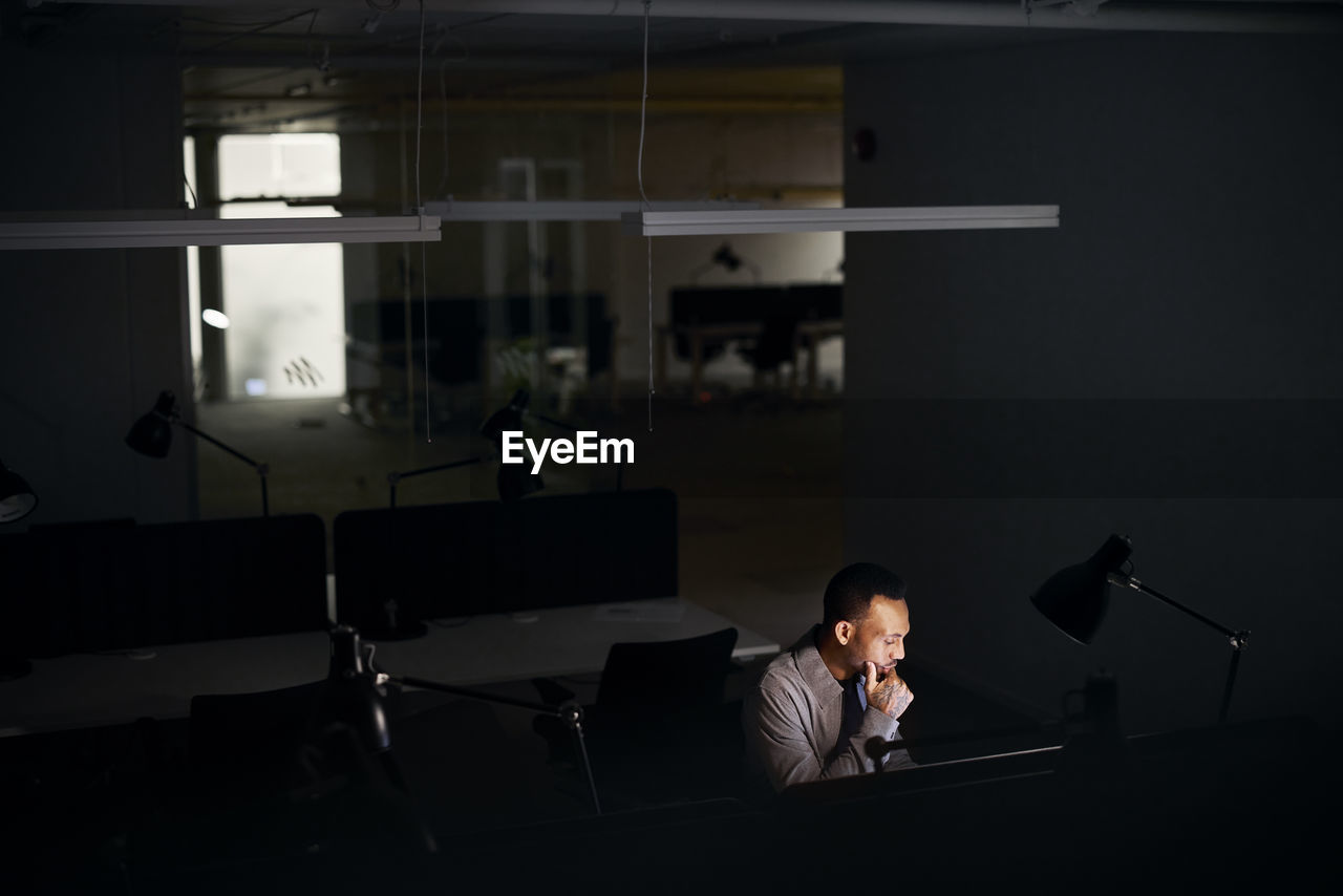 Man working late in office