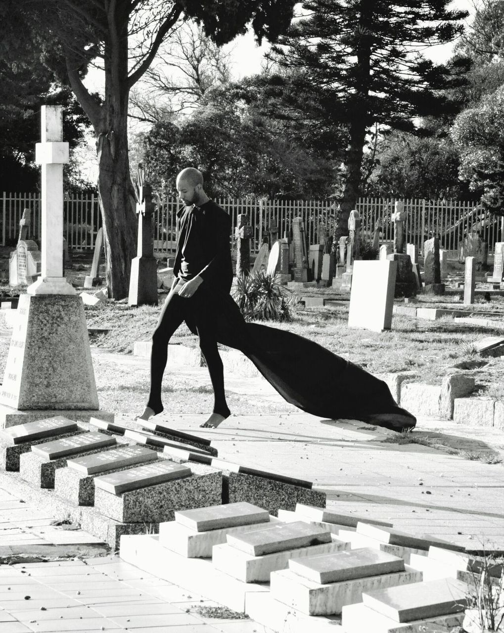 Young man in a cemetery