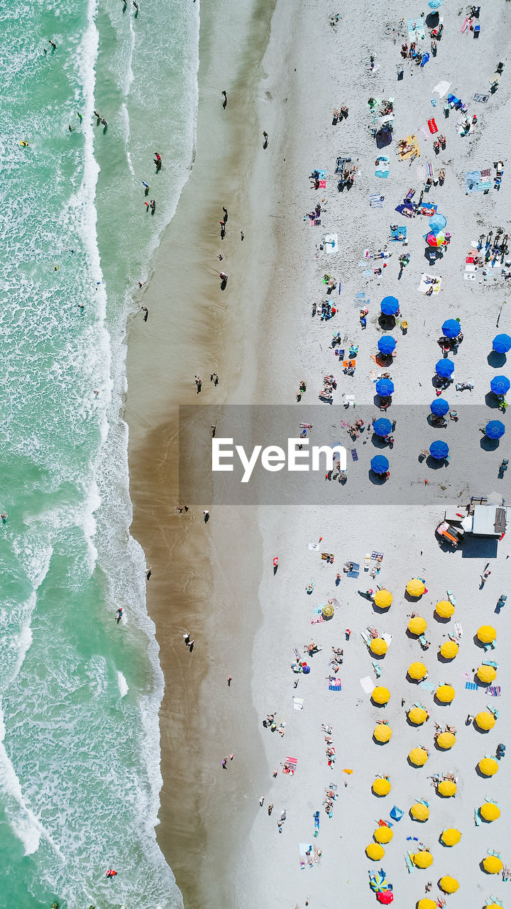 High angle view of people on beach