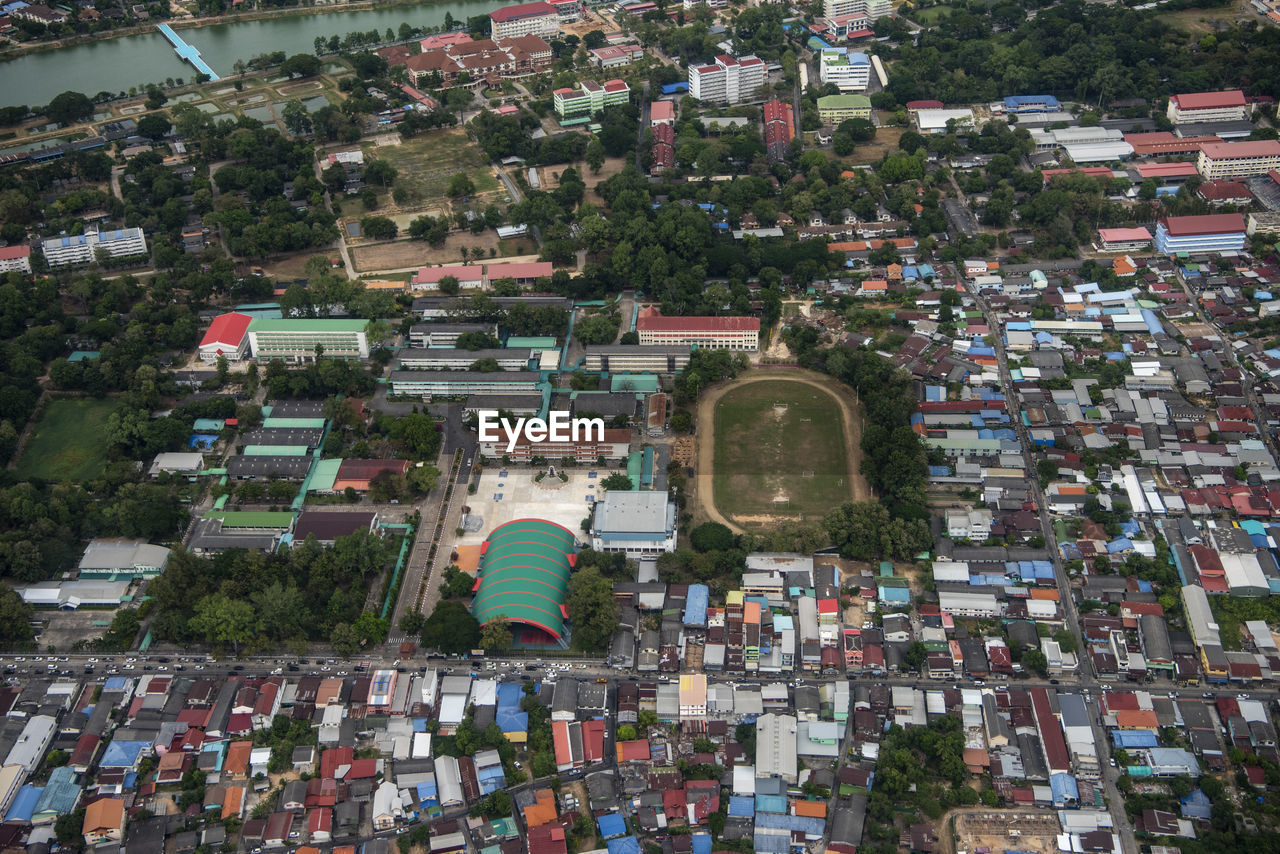 high angle view of city street