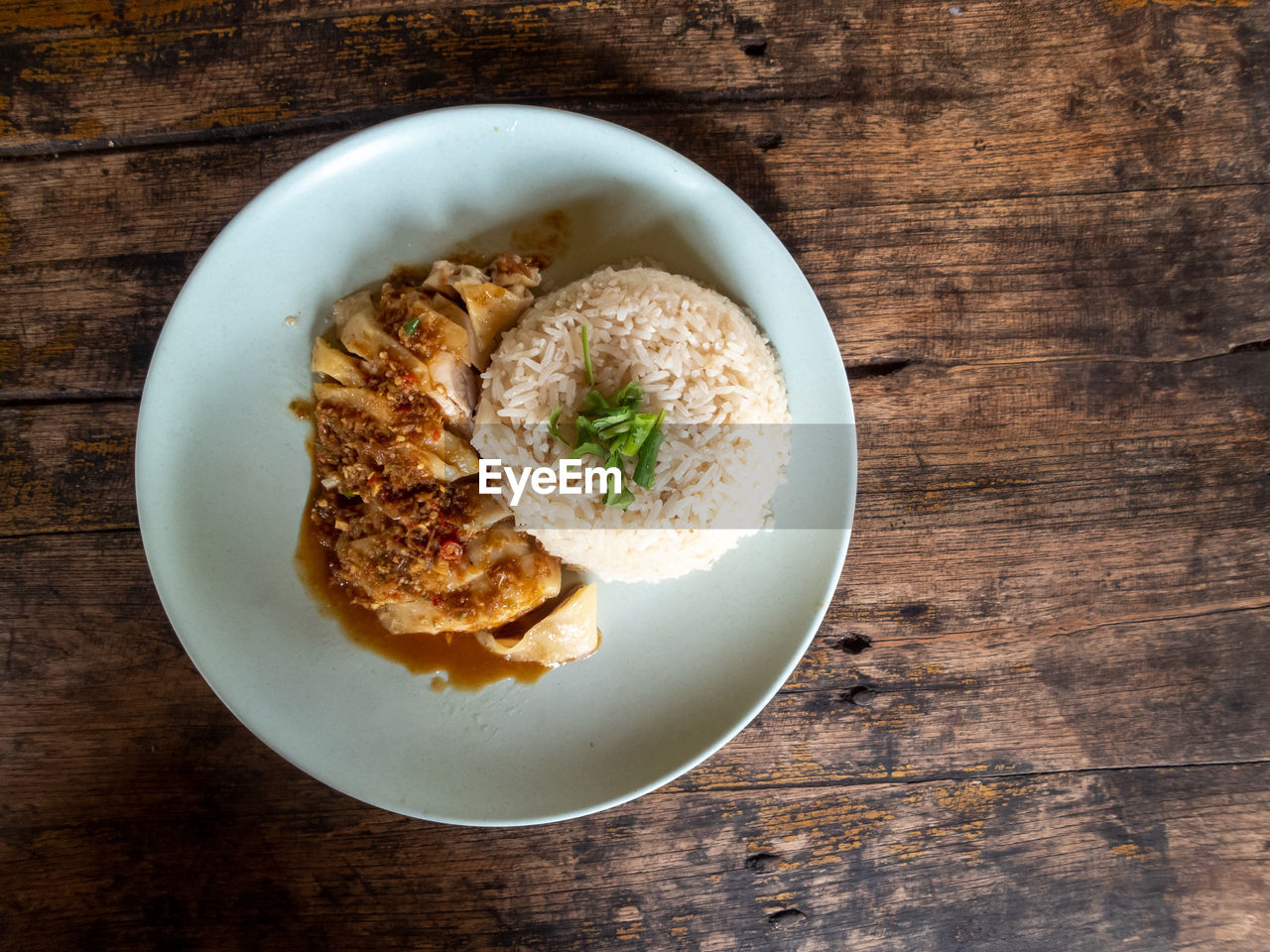 Directly above shot of food in plate on table