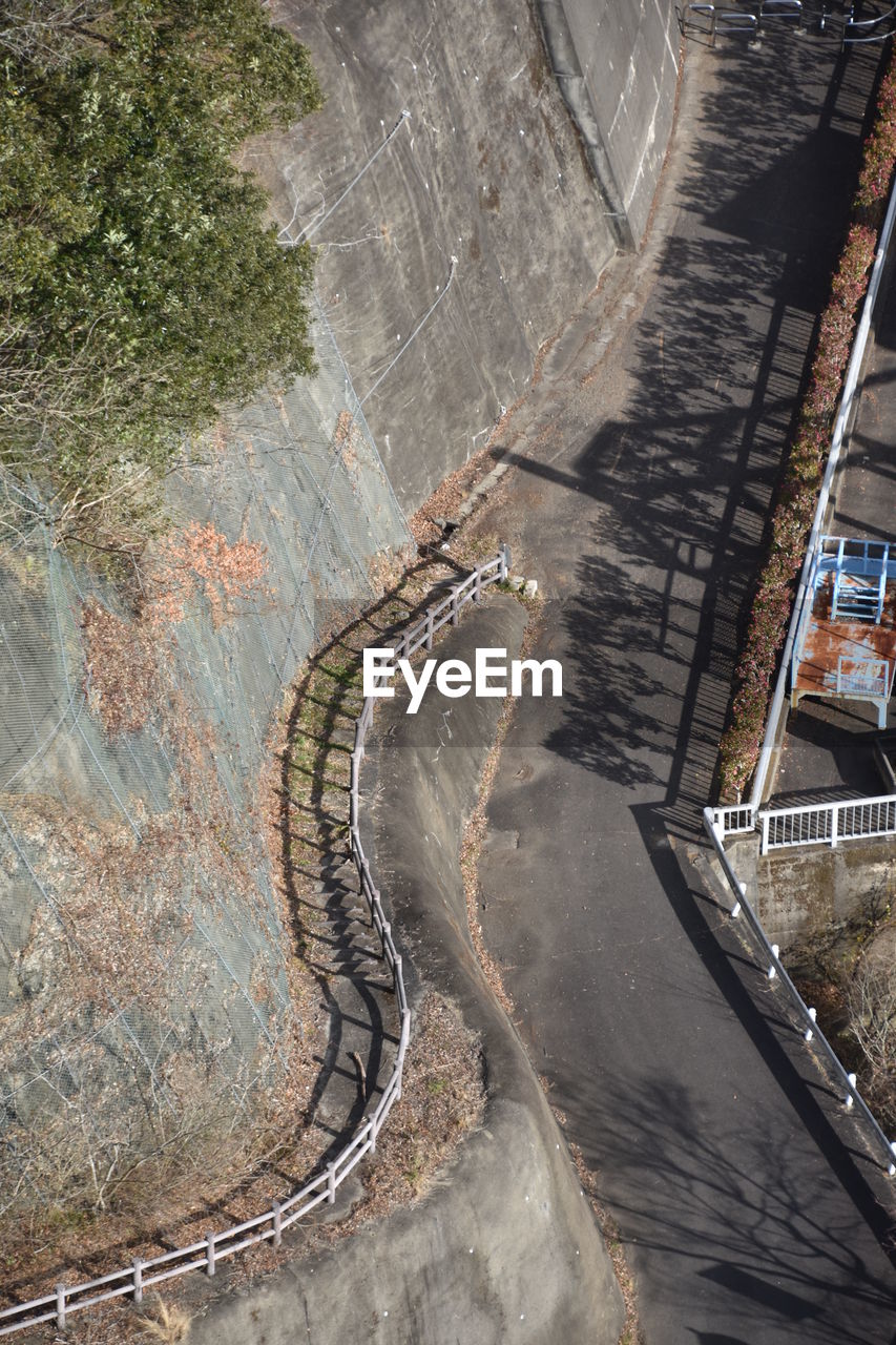 High angle view of road by tree mountain