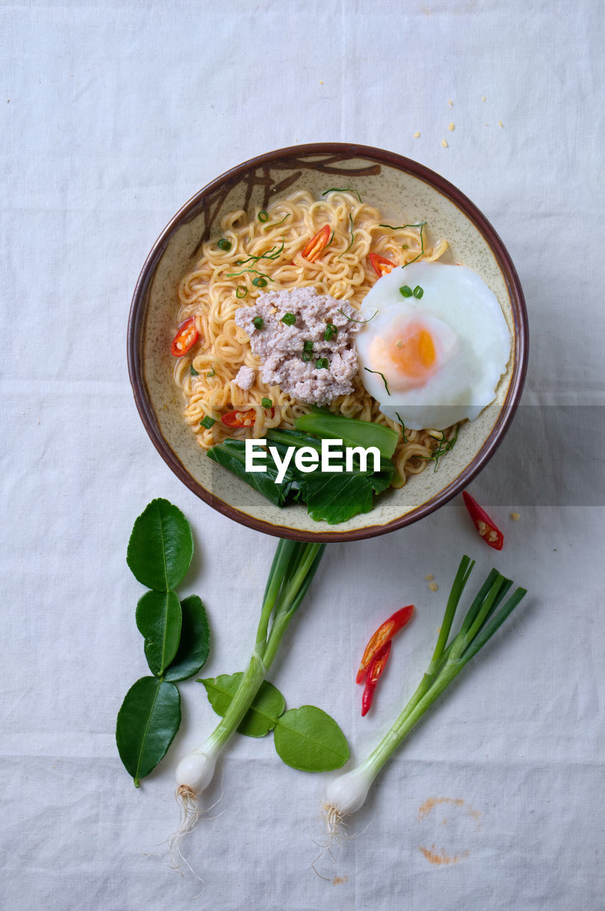 Directly above shot of food in bowl on table