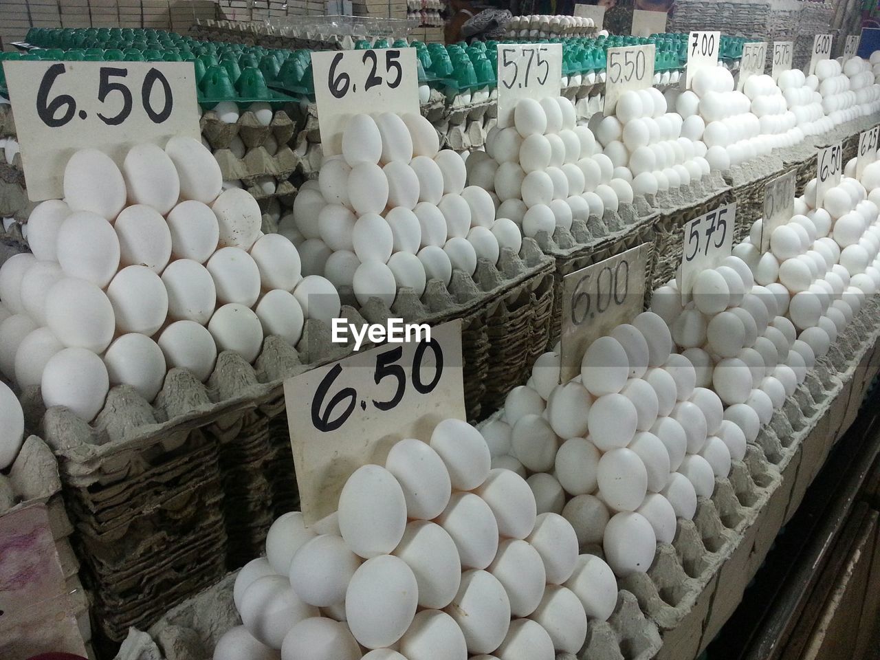 View of eggs at market stall