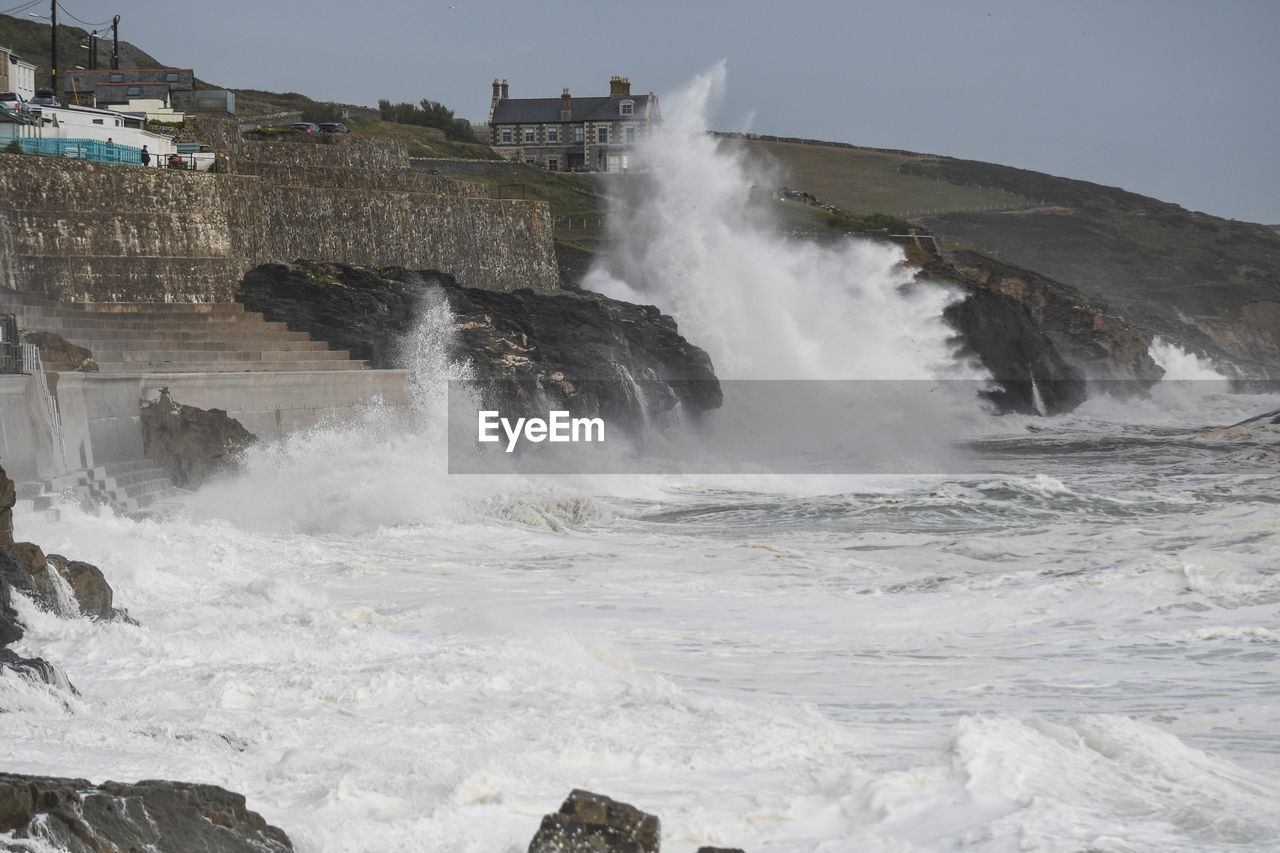 Storm hits porthleven cornwall at high tide