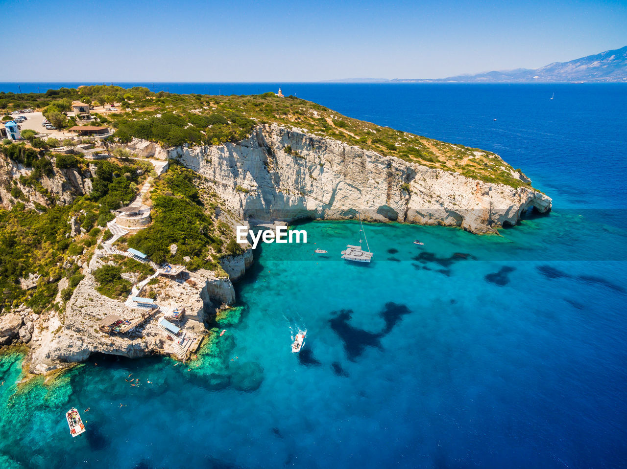 Aerial view of harbor at sea