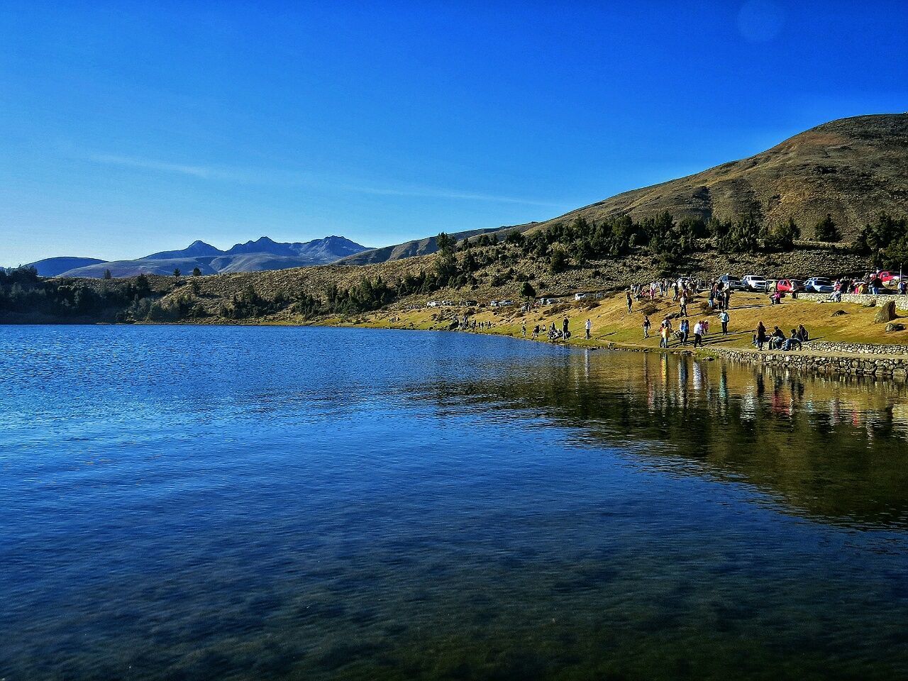 SCENIC VIEW OF CALM LAKE AGAINST CLEAR SKY