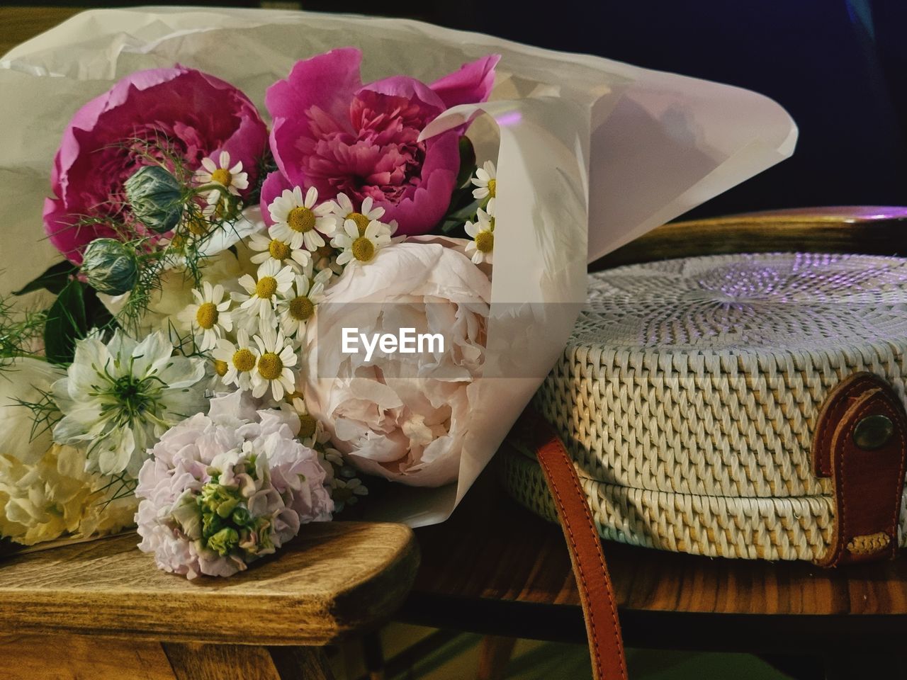 High angle view of roses on table