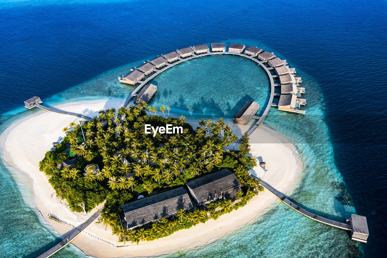 Aerial view of beach at kudadoo island, maldives, asia