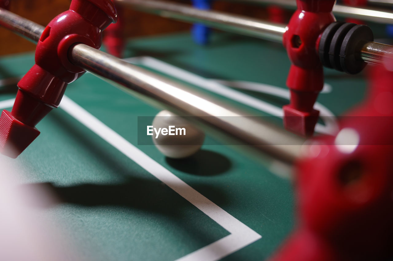 High angle view of foosball