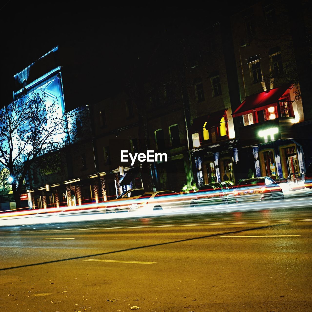 Light trails on city street at night