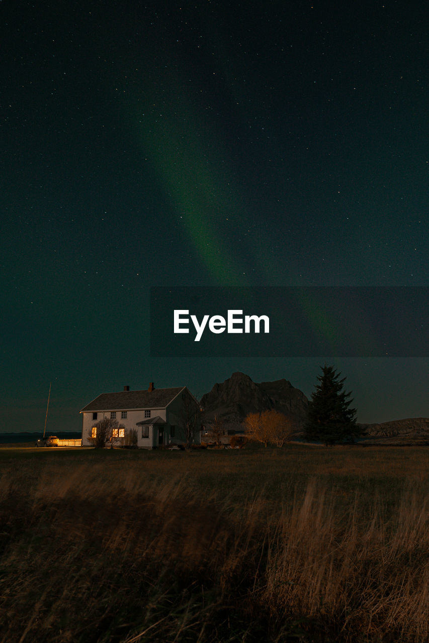 scenic view of field against clear sky at night