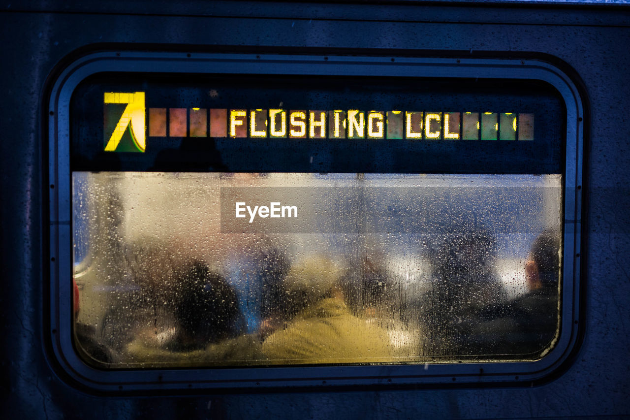 Close-up of text on train window