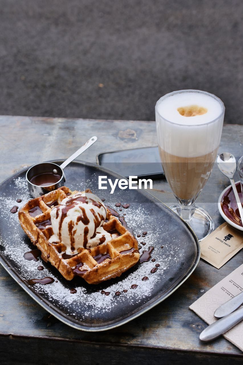 Waffle with vanilla ice cream in switzerland 