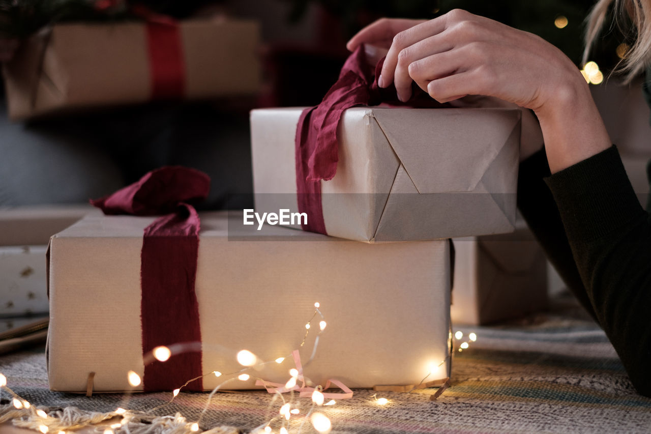 Wrapping christmas gifts. creating new year presents
