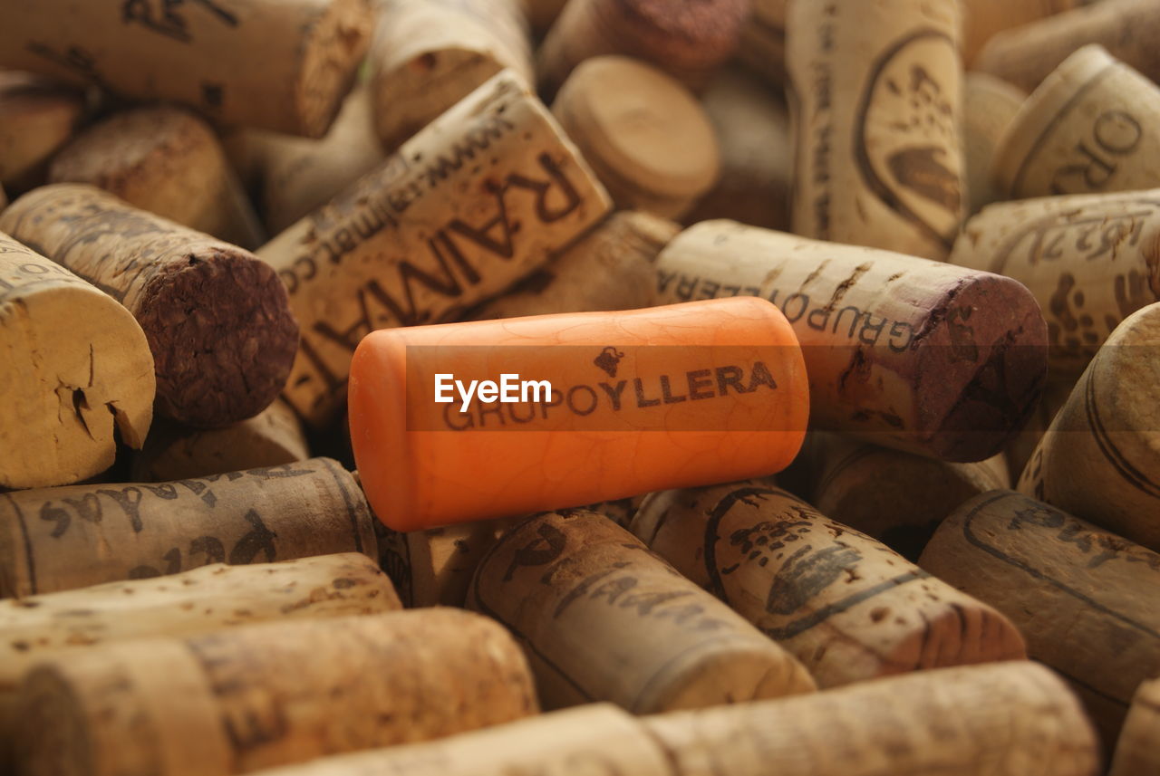 Close-up of corks wine cellar